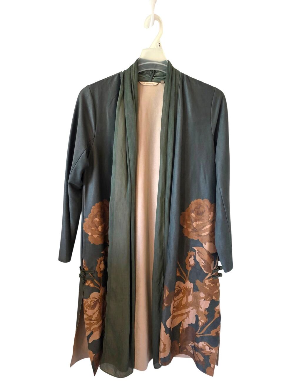 Soft Surroundings Khalia Faux Suede‎ Green Topper Kimono Duster Size Medium